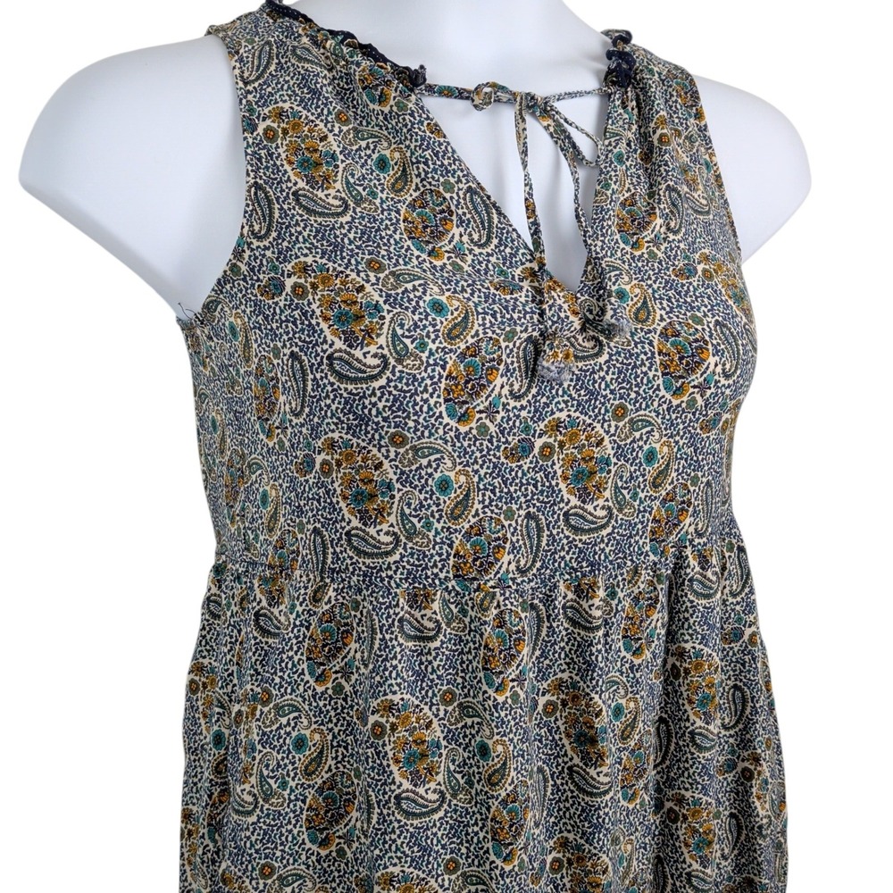 Blue Paisley‎ Tiered Sleeveless Midi Dress Size XS Boho Chic Prairie